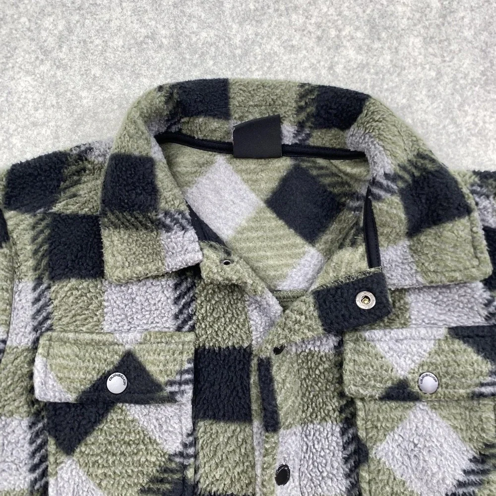 Quiksilver Kids M 10-12 Green Plaid Fleece Snap Shirt Jacket Shacket 26S0FBI10K